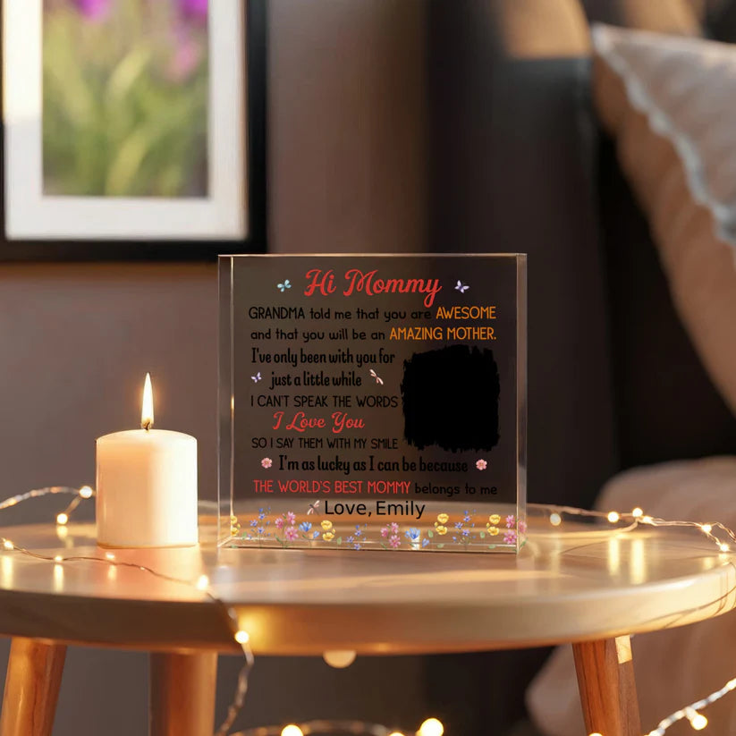 Personalized “Hi Mommy” Acrylic Block – Custom Photo & Name Gift from Baby, New Mom Gift, Mother’s Day Keepsake