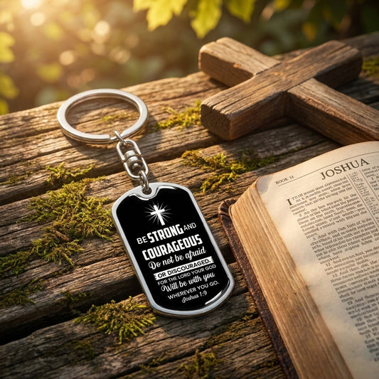 meaningful religious gift be strong and courageous keychain