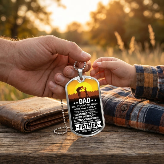 meaningful gift to dad my hero dog tag sunrise design