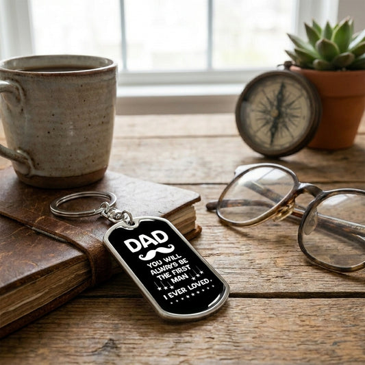 silver black dad keychain from daughter heartfelt message