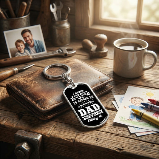 black silver dad keychain here i am killing it