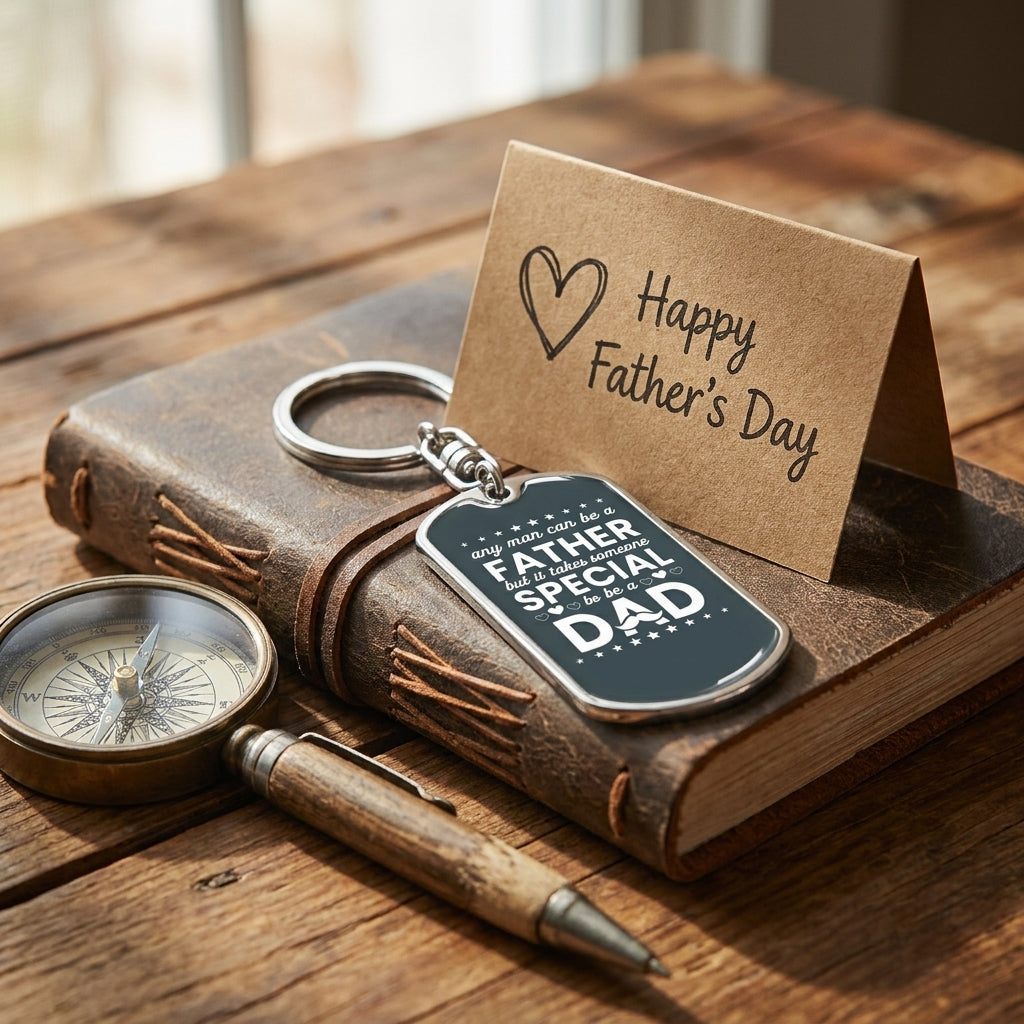 Dog tag keychain for dad "It takes someone special to be a Dad"