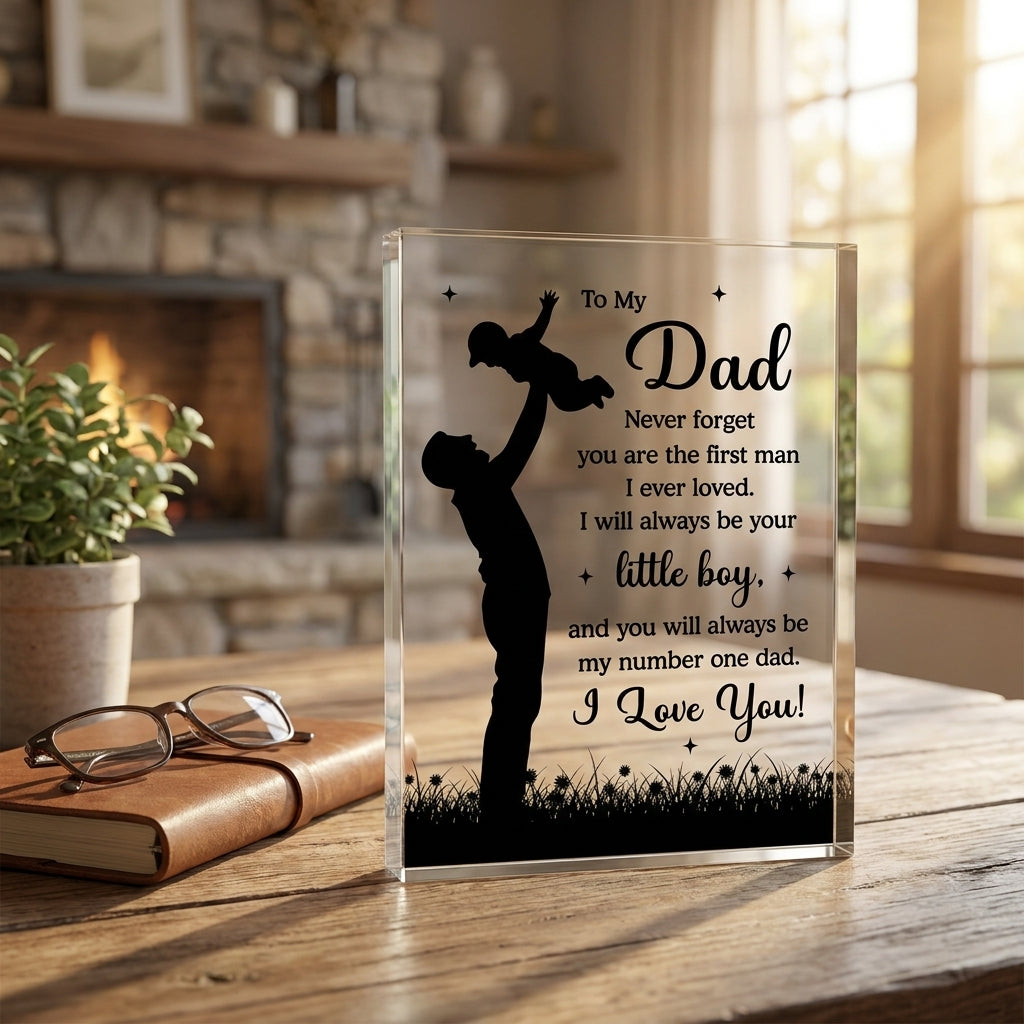 Heartfelt crystal glass block gift for dad "You will always be my number one dad"