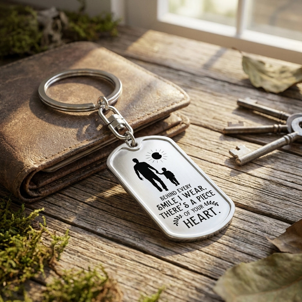 behind every smile dad keychain piece of your big heart dog tag