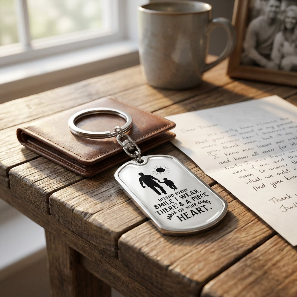 Stainless steel dad keychain with touching heart message