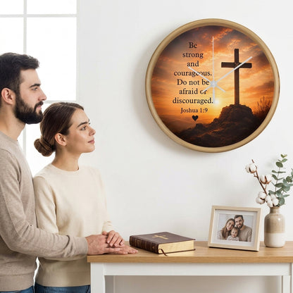 Joshua 1:9 Christian Wall Clock – Be Strong and Courageous Cross Scripture Clock | Inspirational Faith Home Decor