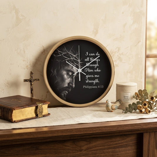 Philippians 4:13 Christian Wall Clock – I Can Do All Things Through Christ Inspirational Faith Decor