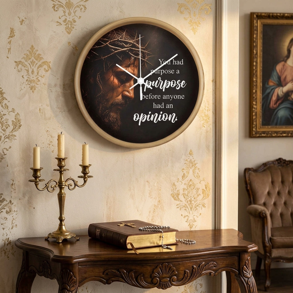 Purpose Before Opinion Christian Wall Clock – Inspirational Jesus Wall Clock | Christian Faith Wall Decor | Religious Home Clock
