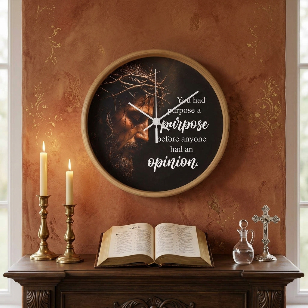 Purpose Before Opinion Christian Wall Clock – Inspirational Jesus Wall Clock | Christian Faith Wall Decor | Religious Home Clock