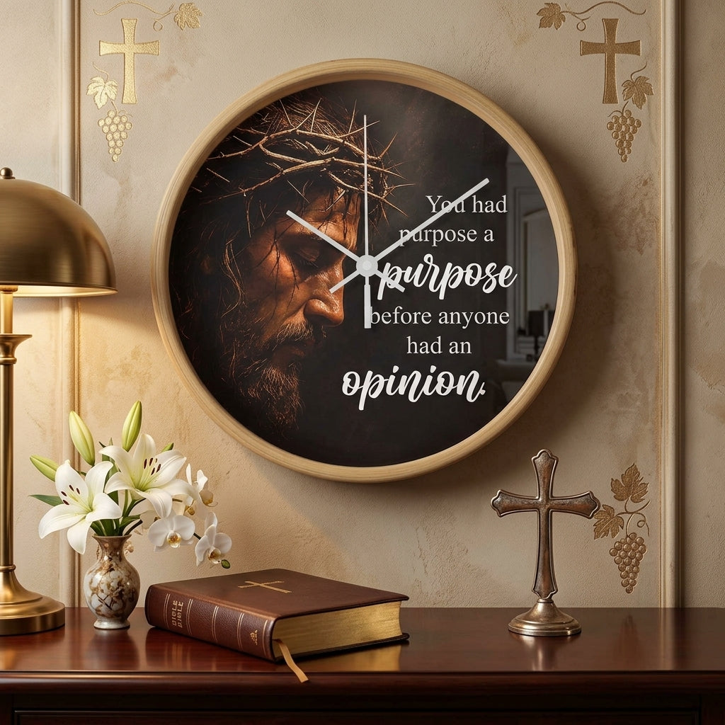 Purpose Before Opinion Christian Wall Clock – Inspirational Jesus Wall Clock | Christian Faith Wall Decor | Religious Home Clock