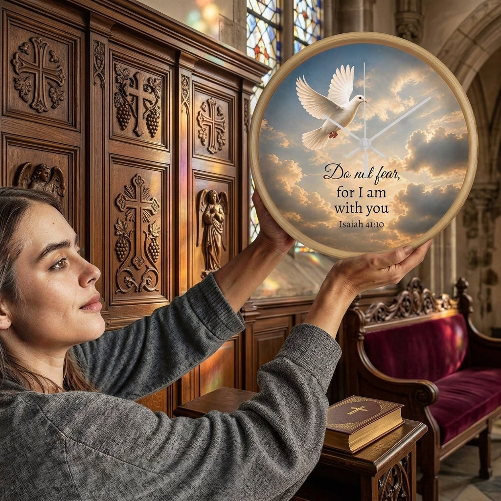 Isaiah 41:10 Christian Wall Clock – Do Not Fear for I Am With You | Dove Bible Verse Wall Clock | Inspirational Christian Home Decor