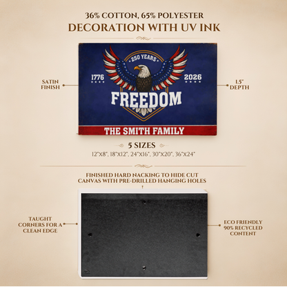 Personalized Freedom Eagle Gallery Wrapped Canvas – Custom Family Name 250 Years of Freedom Patriotic Wall Art