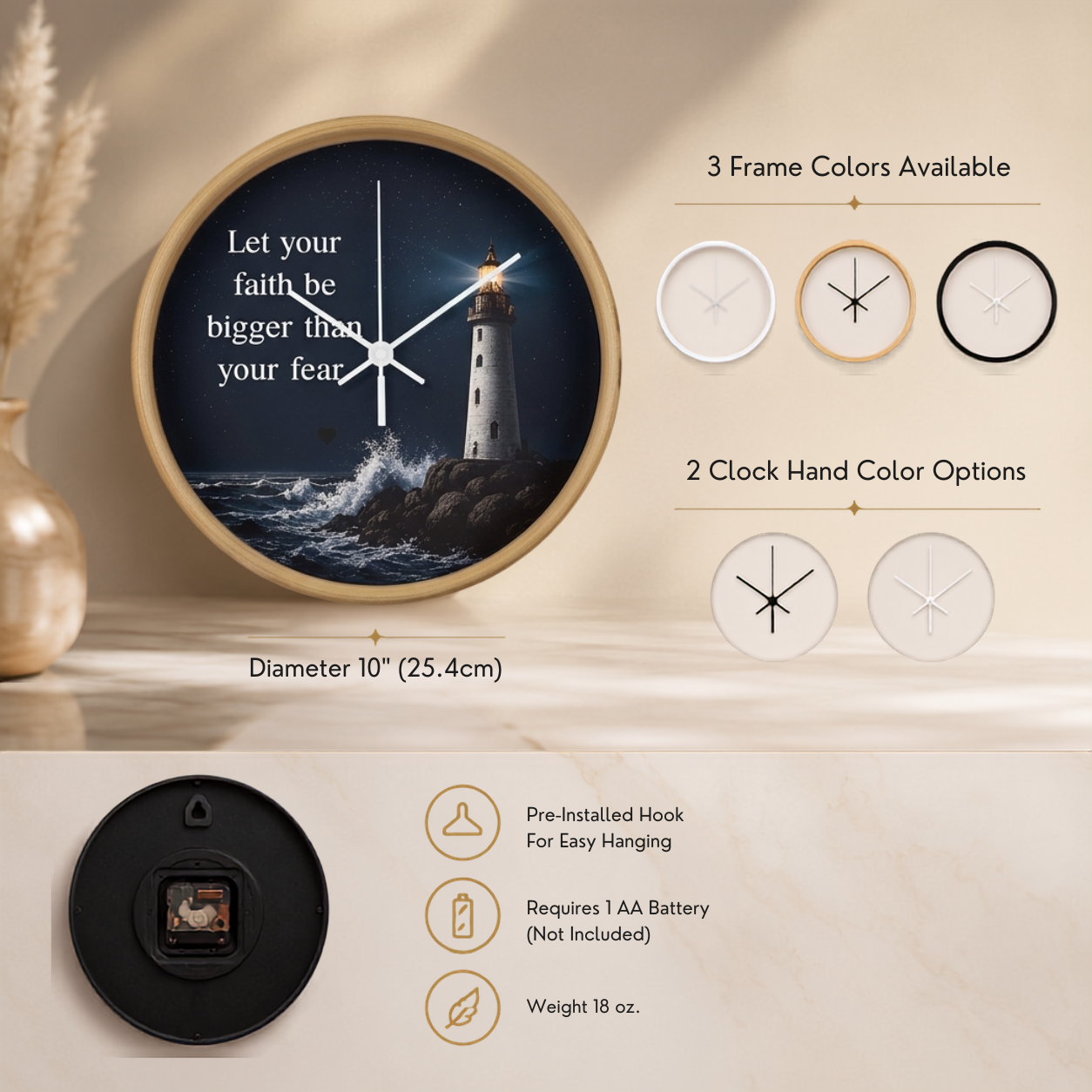 Faith-based lighthouse wall clock