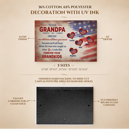 Personalized To Our Grandpa Canvas – Custom Grandkids Names Patriotic Family Wall Art