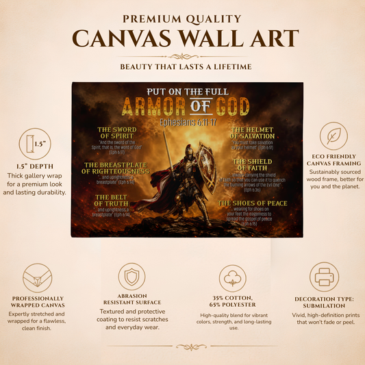 Armor of God Canvas Wall Art – Ephesians 6:11-17 Christian Warrior Scripture Decor