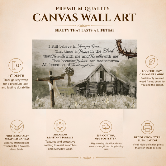 Amazing Grace Canvas Wall Art – Christian Farmhouse Faith Canvas with Inspirational Scripture Message