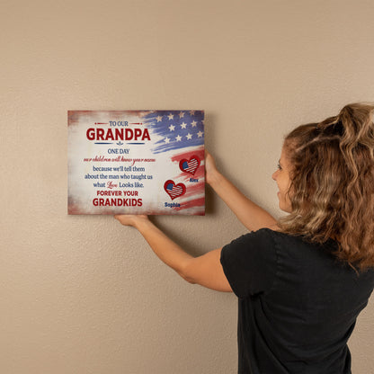 Personalized To Our Grandpa Canvas – Custom Grandkids Names Patriotic Family Wall Art