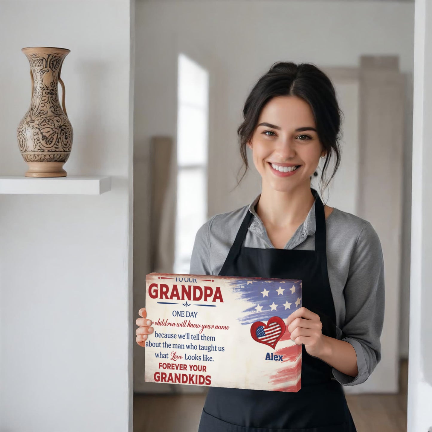 Personalized To Our Grandpa Canvas – Custom Grandkids Names Patriotic Family Wall Art