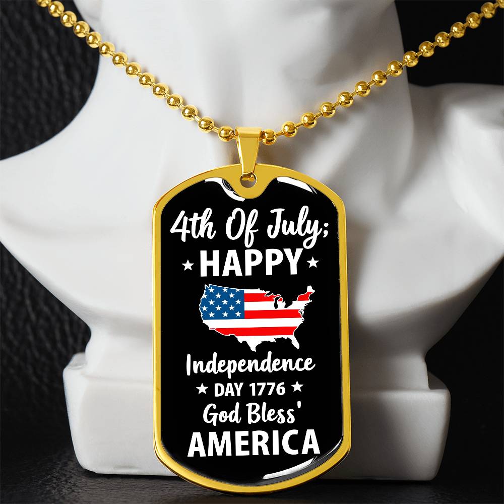 4th Of July Happy Independence Day 1776 God Bless America Dog Tag Necklace with Engraving