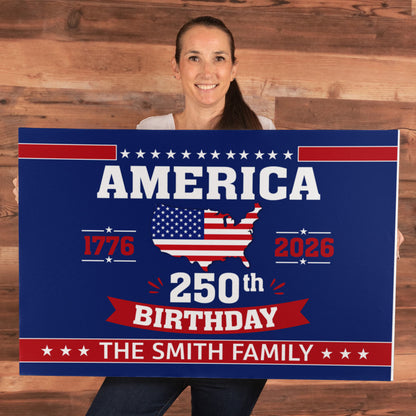 Personalized America 250th Birthday Gallery Wrapped Canvas – Custom Family Name Patriotic Wall Art