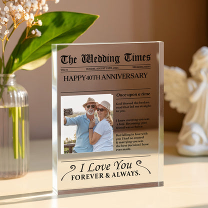 Personalized "The Wedding Times" Acrylic Block – Custom 40th Anniversary Gift, Romantic Keepsake for Couples with Custom Photo