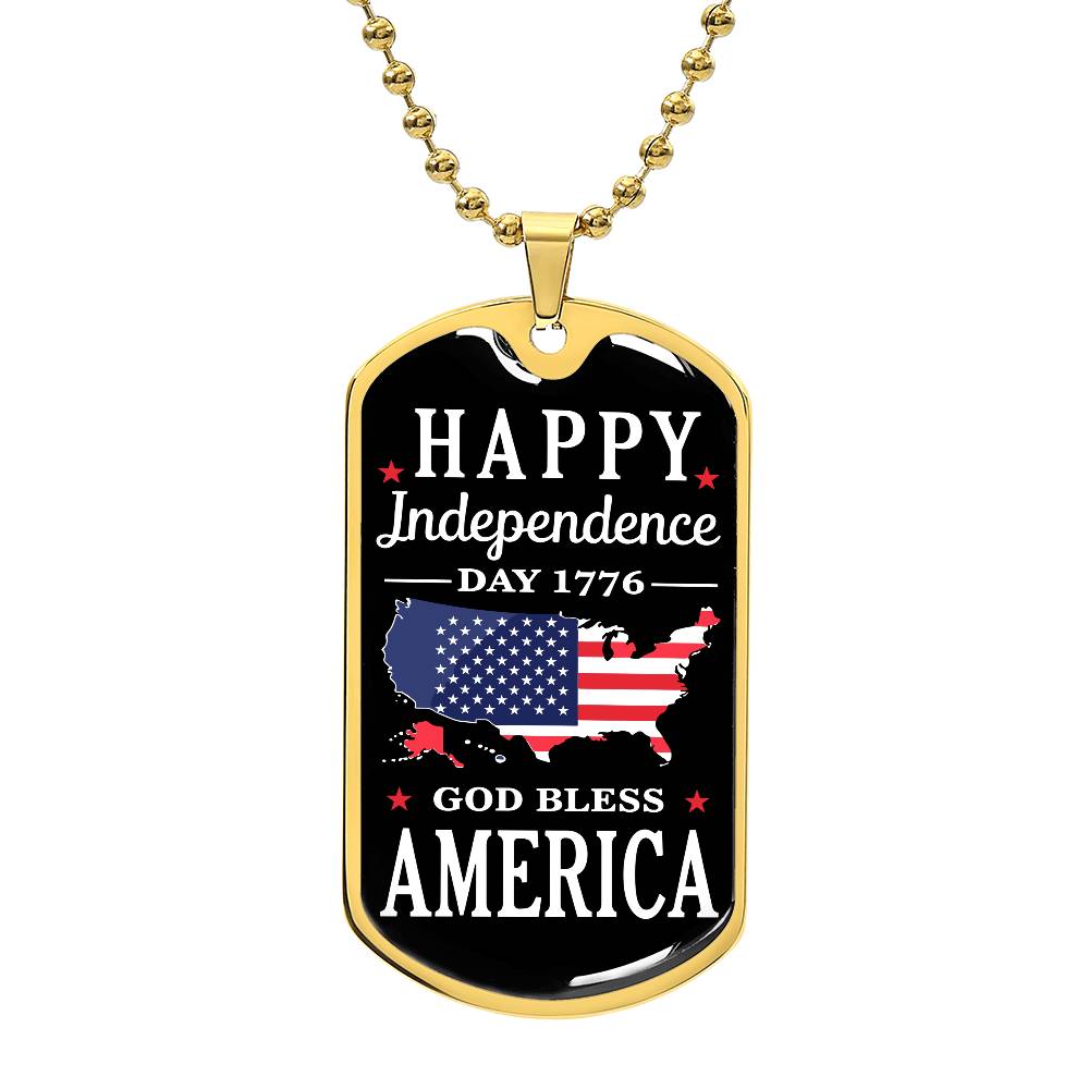 Happy Independence Day 1776 God Bless America Dog Tag Necklace with Engraving