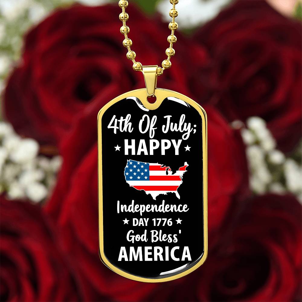 4th Of July Happy Independence Day 1776 God Bless America Dog Tag Necklace with Engraving