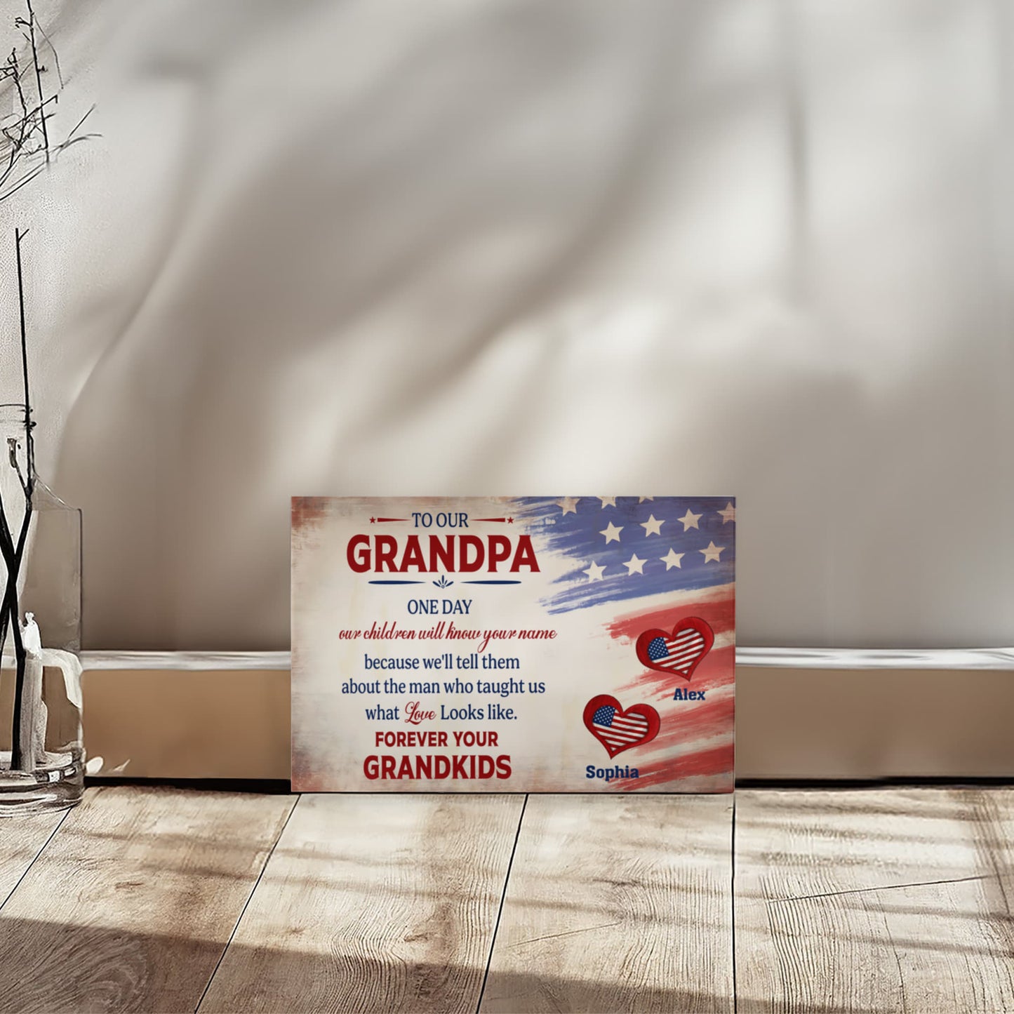 Personalized To Our Grandpa Canvas – Custom Grandkids Names Patriotic Family Wall Art