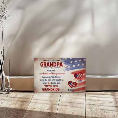 Personalized To Our Grandpa Canvas – Custom Grandkids Names Patriotic Family Wall Art