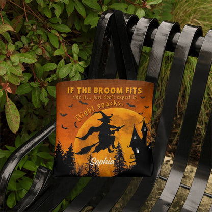 Custom Witch Tote Bag –  Halloween Tote with Full Moon & Flying Witch !