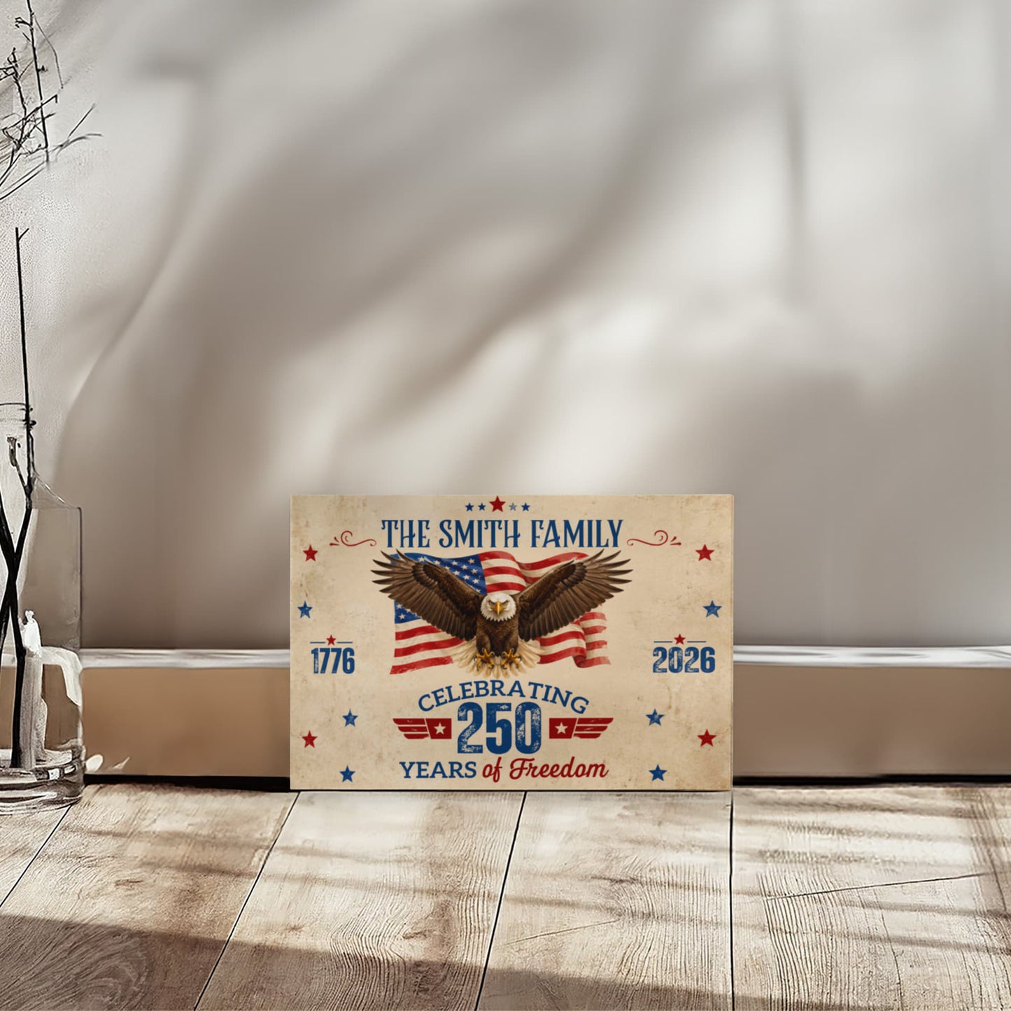 Personalized 250 Years of Freedom Gallery Wrapped Canvas – Custom Family Name Patriotic Eagle Wall Art