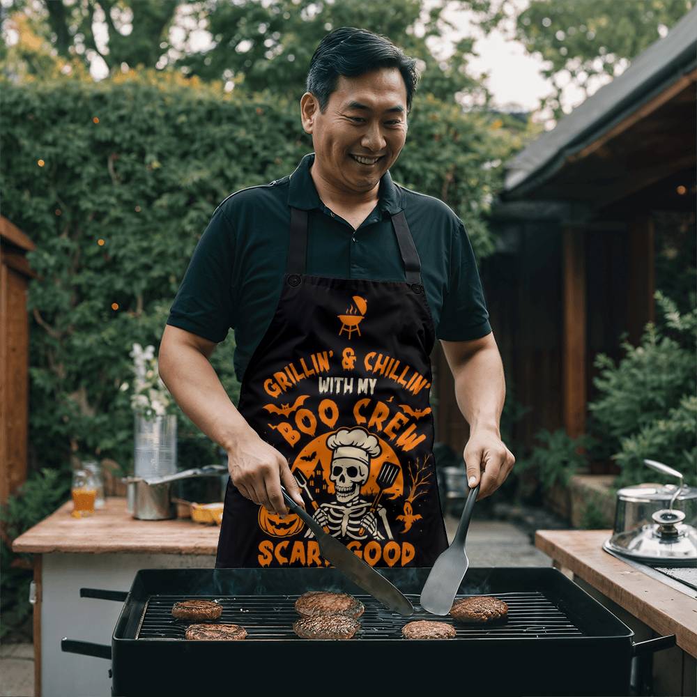 Halloween Aprons, Adjustable Halloween Kitchen Aprons, Funny Skeleton BBQ Apron, Halloween Cooking Apron for Women Men