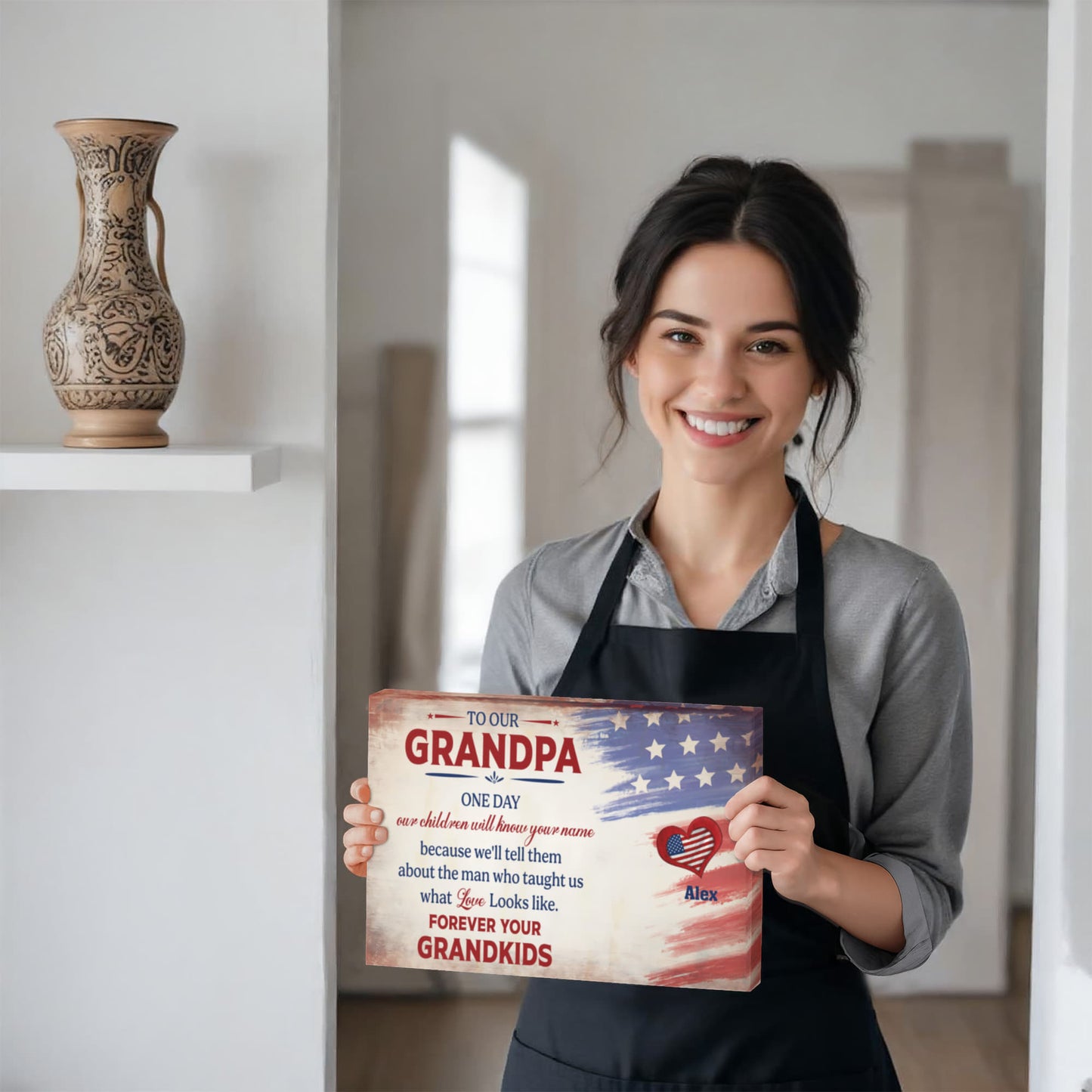 Personalized To Our Grandpa Canvas – Custom Grandkids Names Patriotic Family Wall Art