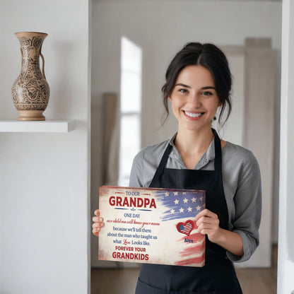 Personalized To Our Grandpa Canvas – Custom Grandkids Names Patriotic Family Wall Art
