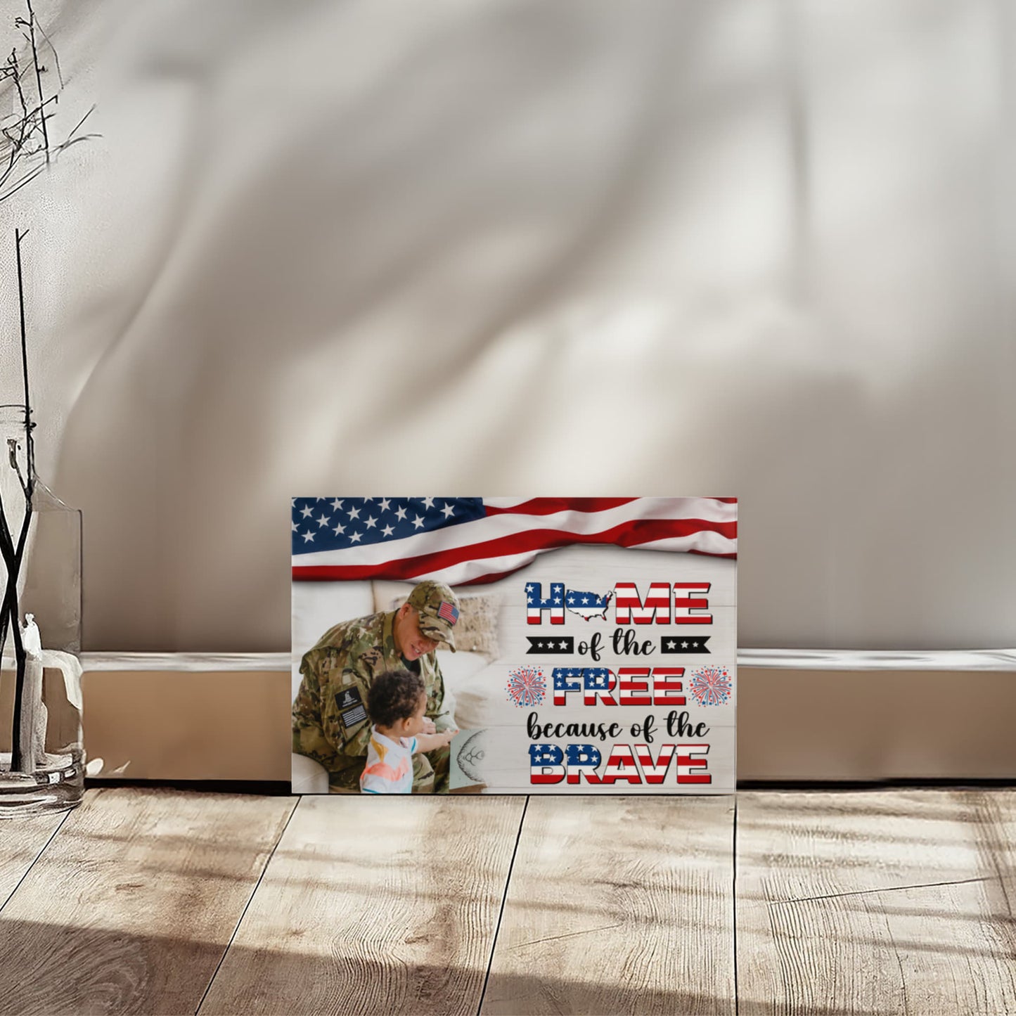 Personalized Patriotic Family Gallery Wrapped Canvas – Custom Home of the Brave Independence Day Wall Art