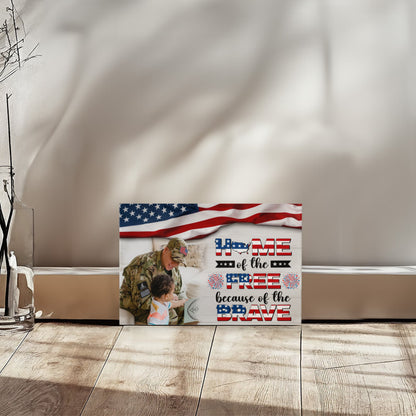 Personalized Patriotic Family Gallery Wrapped Canvas – Custom Home of the Brave Independence Day Wall Art