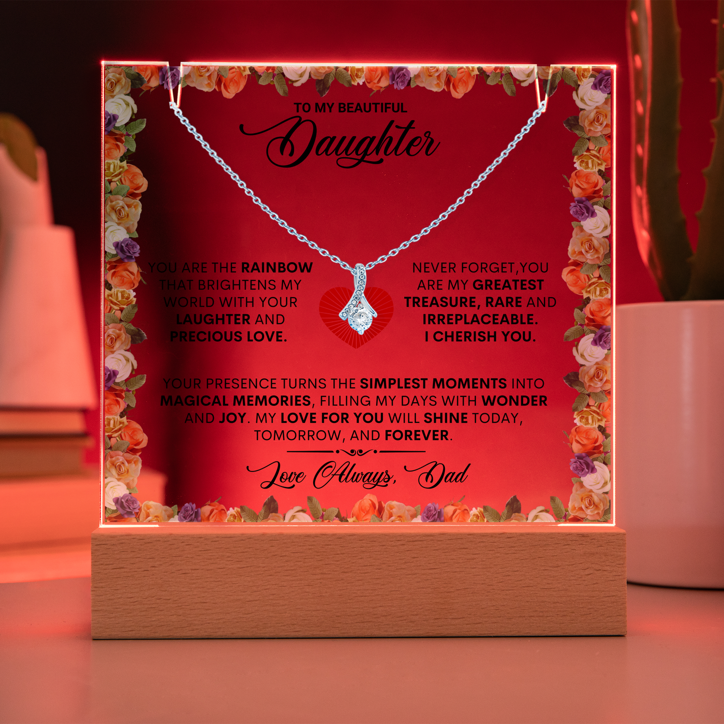 Keepsake Acrylic Plaque Alluring Beauty Necklace, Gift to Daughter, Love From Dad