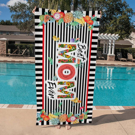 Beach Towel-Best Mom Ever Stripes and Fruit - YERTIZZ.COM