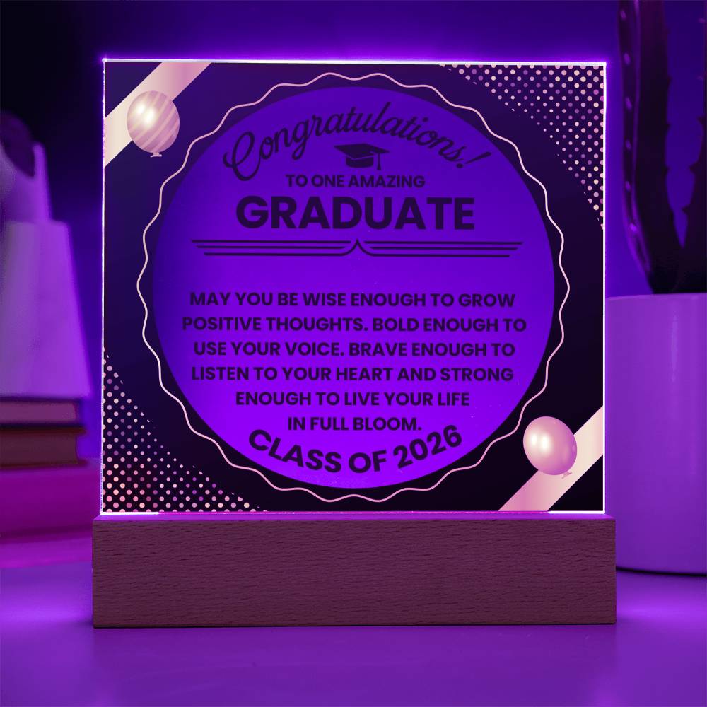 Graduation LED Acrylic Plaque – Congratulations Graduate Gift | Class of 2026 Light Up Keepsake