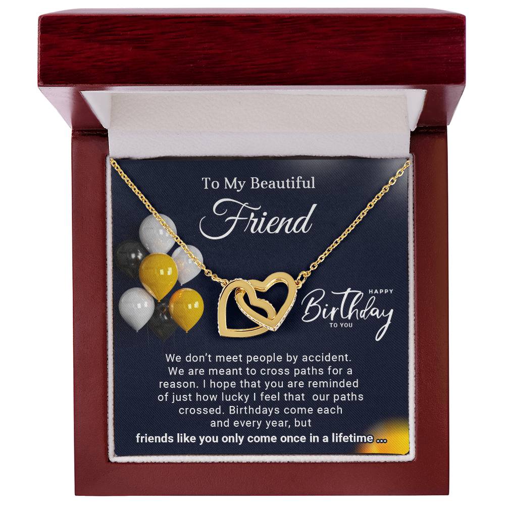 To My Beautiful Friend Interlocking Hearts Birthday Necklace (Yellow & White Gold Variants)