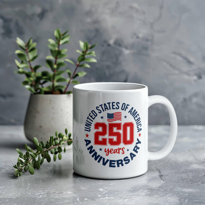 United States Of America 250 Anniversary Patriotic White Ceramic Mug Multiple Variants