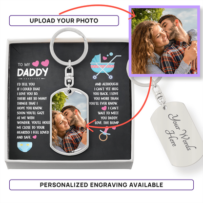 pregnancy gift for dad although i can't yet hug you back dog tag