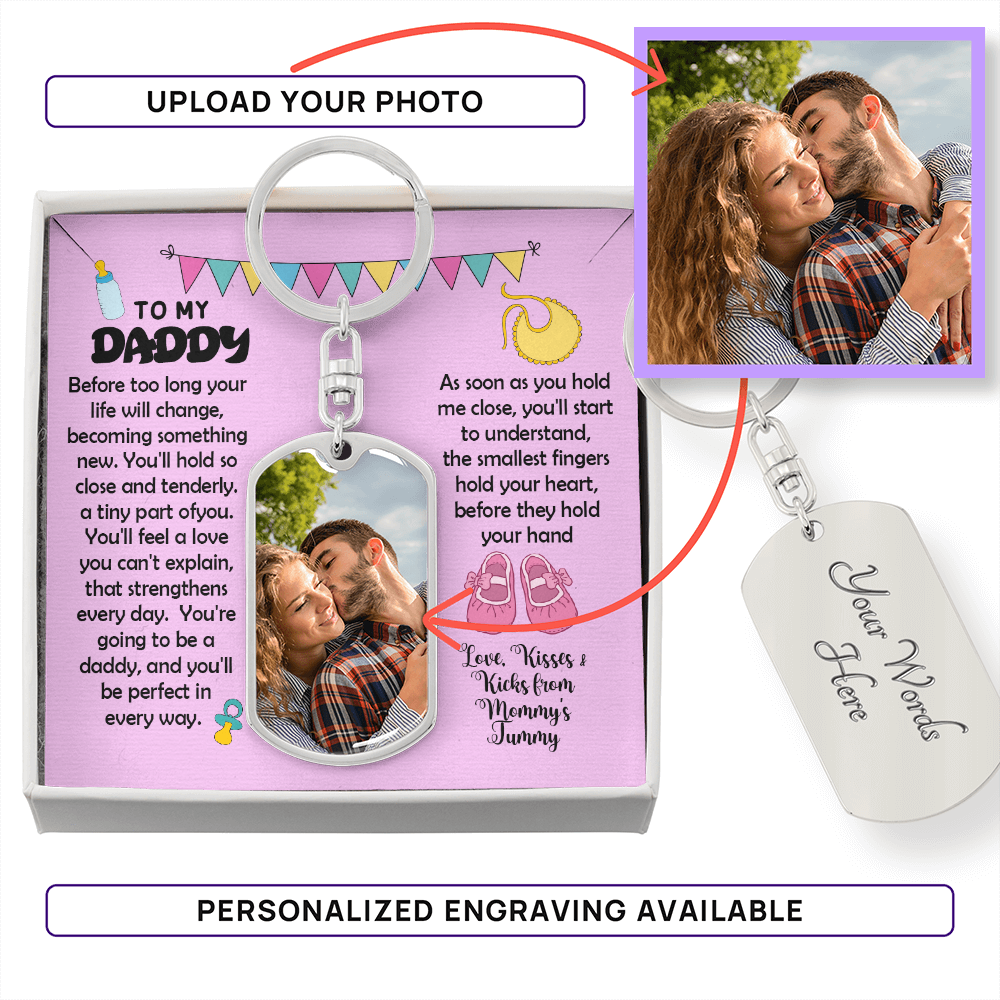 first time dad keychain pregnancy announcement gift silver dog tag