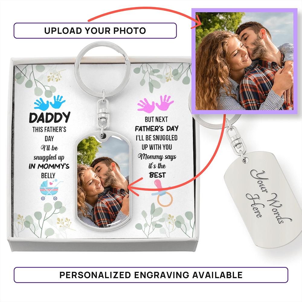 pregnancy announcement gift for dad this father's day in mommy's belly keychain