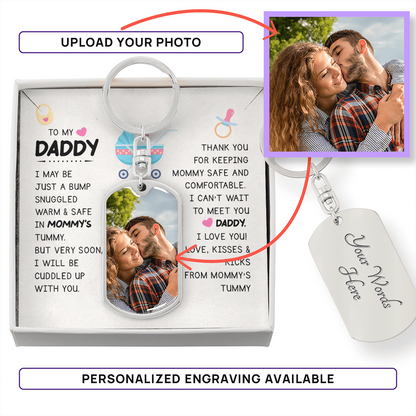 pregnancy announcement gift for dad cuddled up with you dog tag