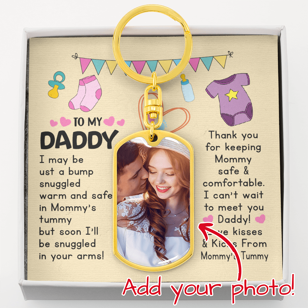 To My Daddy pregnancy announcement photo keychain with custom couple picture