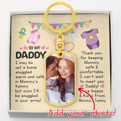 To My Daddy pregnancy announcement photo keychain with custom couple picture