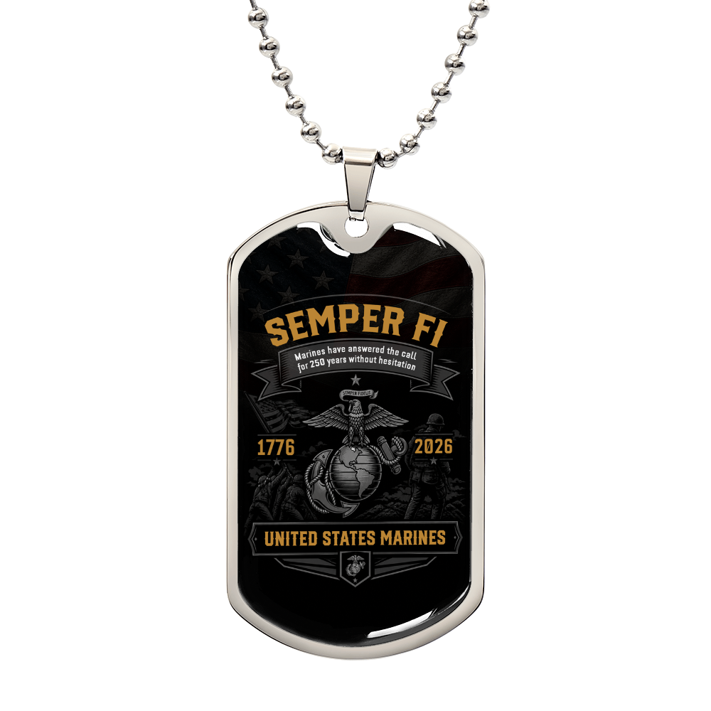 Semper Fi Marine Dog Tag Necklace – 1776–2026 United States Marines Tribute | 250 Years Military Gift