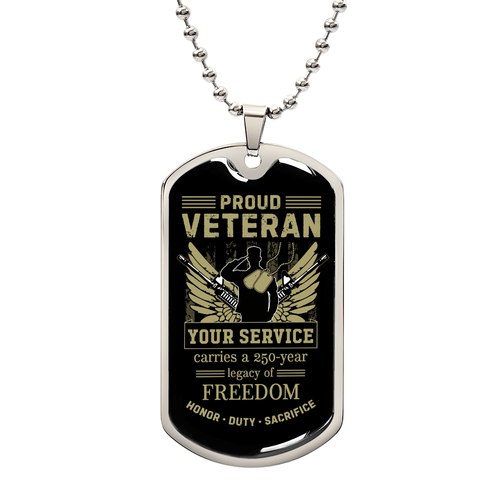 Proud Veteran Dog Tag Necklace – Your Service Earned Freedom | Military Gift with Custom Engraving