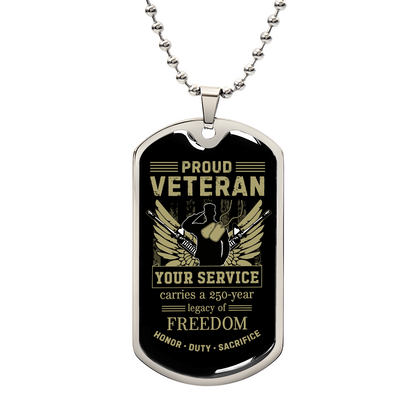Proud Veteran Dog Tag Necklace – Your Service Earned Freedom | Military Gift with Custom Engraving